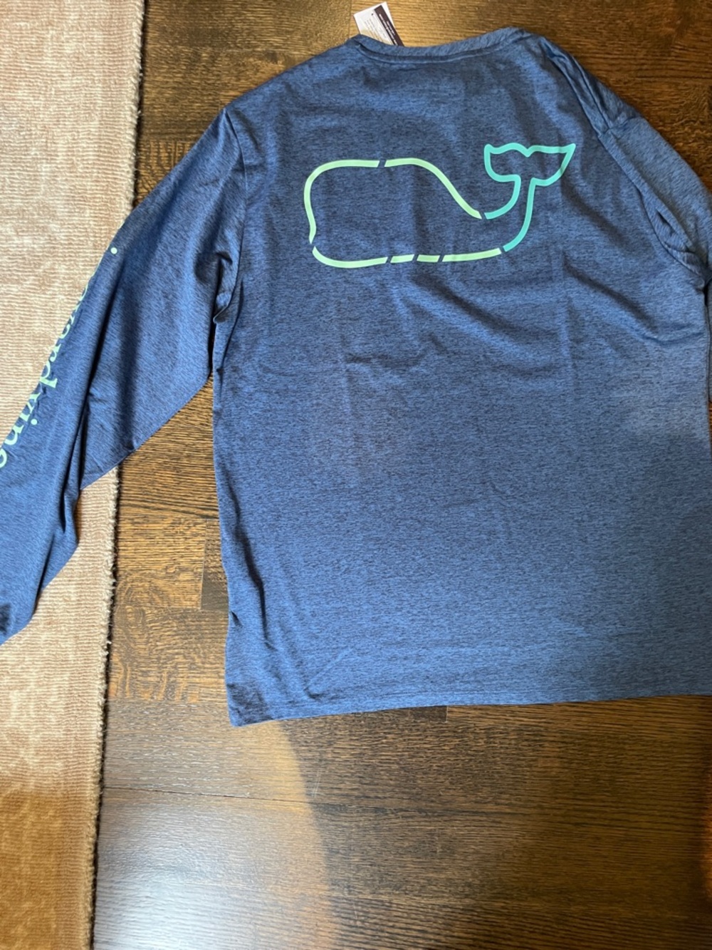 Vineyard Vines Navy Long-Sleeve Tee with Mint Whale Accent